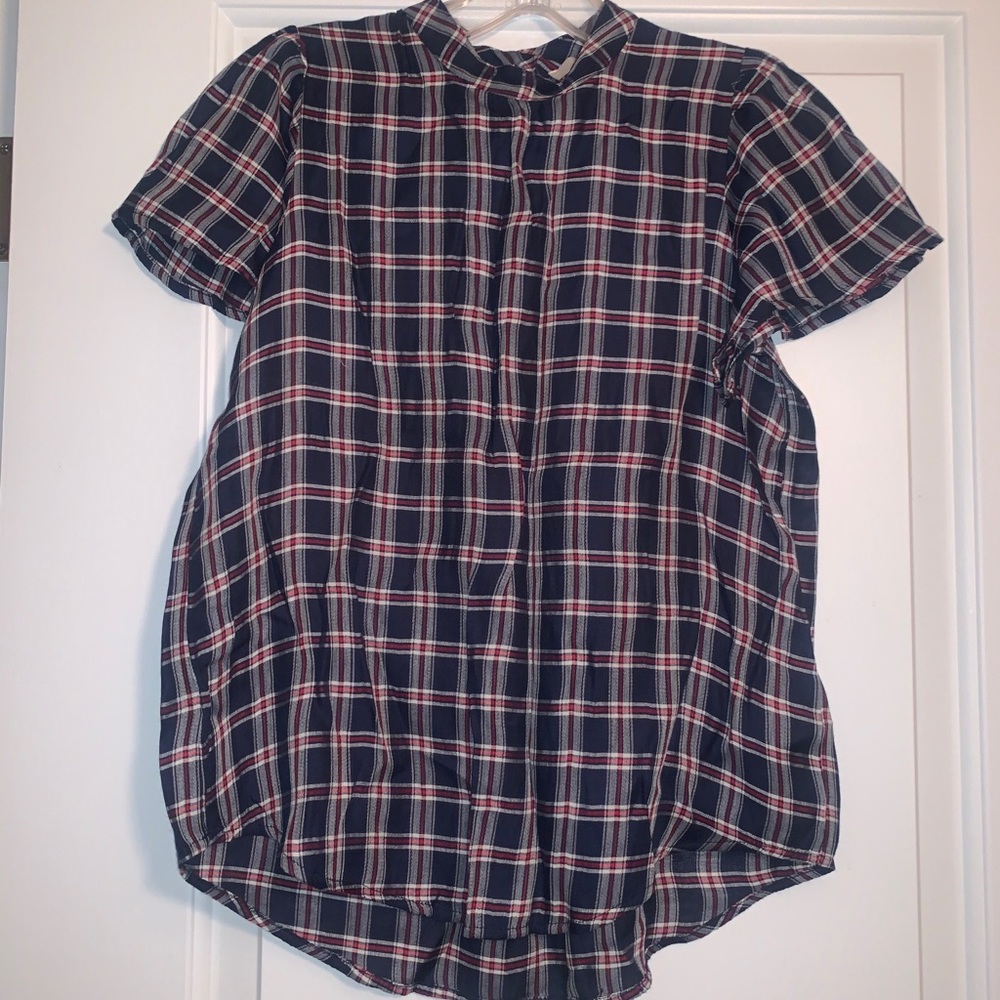 LOFT Petite Plaid Mock Neck Shirt NWT XXSP